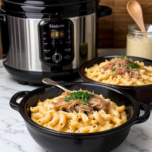 Slow Cooker Pulled Pork, Mac and Cheese Recipe, Comfort Food, Cozy Meal, Homemade Comfort Food