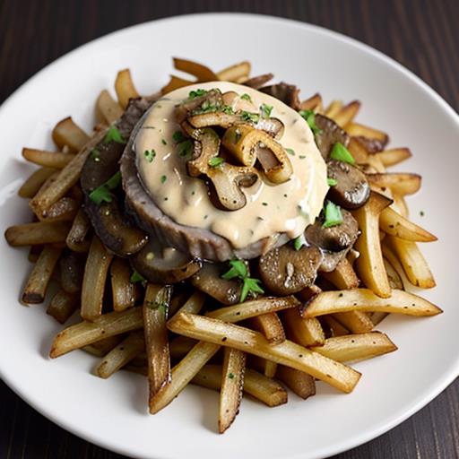 garlic fries, beef stroganoff, crispy, savory, unique fusion