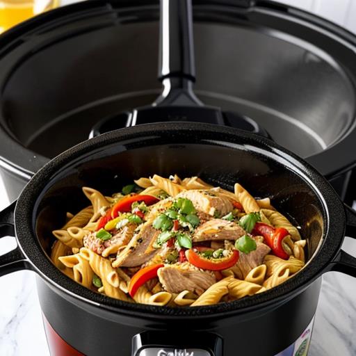 Chicken Fajita Pasta, Crockpot Recipe, Creamy Spicy Dinner, Easy Slow Cooker Meal, Delicious Pasta Dish