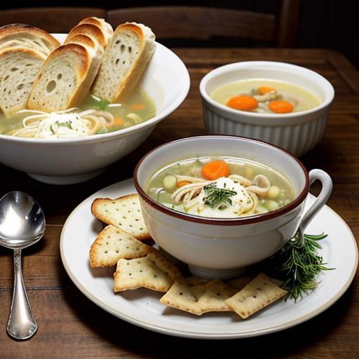 Chicken Noodle Soup, Bread Pairings, Garnish Ideas, Comforting Soup, Homemade Bread