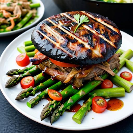 Grilled Asparagus, Pulled Pork, Flavorful Fusion, Barbecue Dish, Charred Asparagus