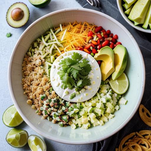 chicken chili white, garnishes, toppings, avocado slices, tortilla strips