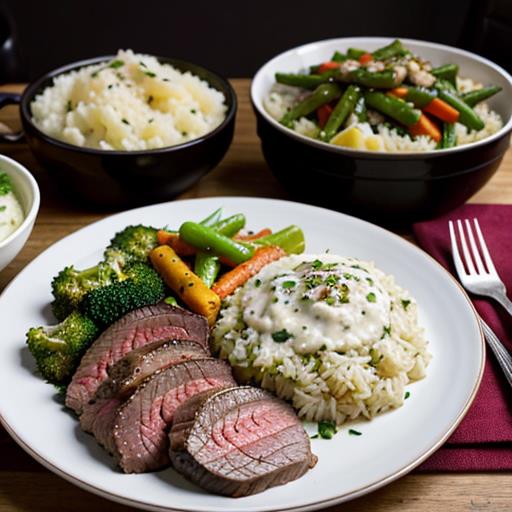 Classic Side Dishes, London Broil, Mashed Potatoes, Roasted Vegetables, Garlic Bread